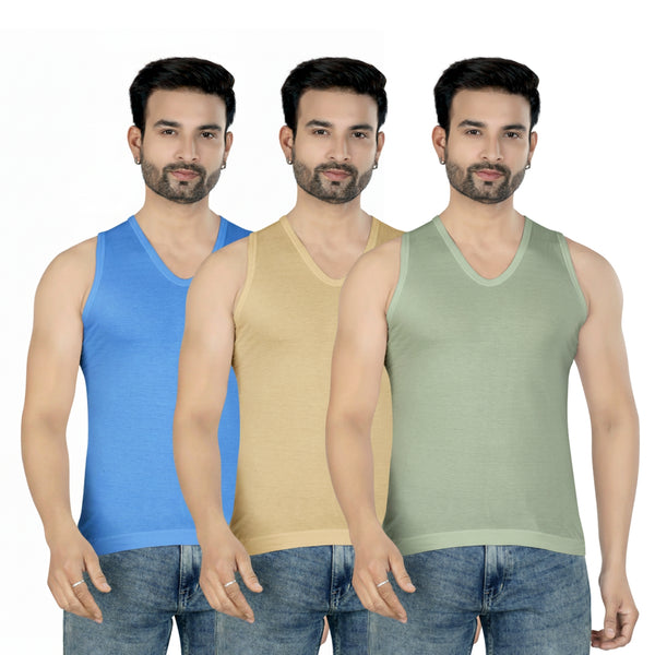 JACK POT Men's Color Vneck Sleeveless Cotton Vest for Man | Pack of 3 and 2 | 100% Cotton