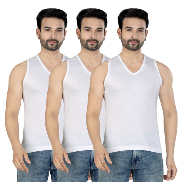 JACK POT Men's Cotton V-Neck Vest – Pack of 3, Comfortable Sleeveless Undershirt (Available in Small, Medium, Large, XL, XXL)